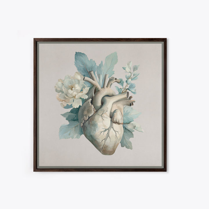 Anatomical Heart Rendered as Tasteful Botanical Art Canvas Print, Medical Office Art, Medical School, Office Decor, Calm, MOA-1x1-61