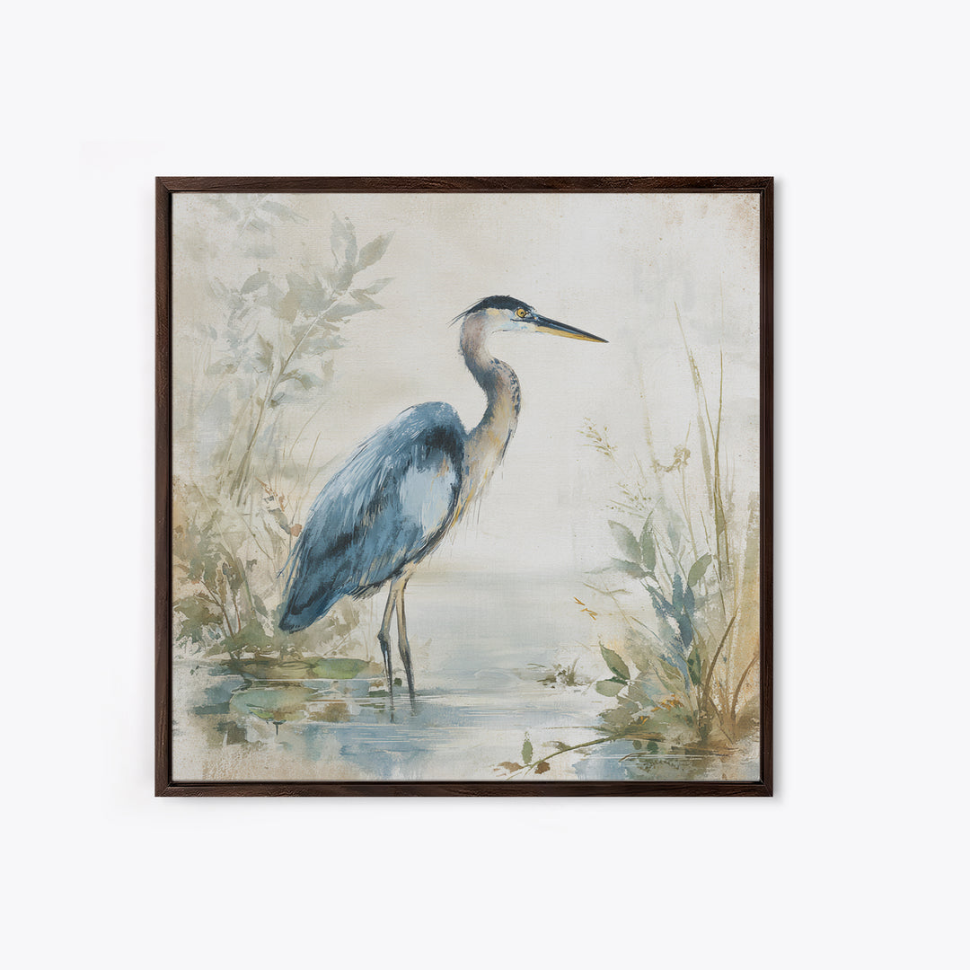 Blue Heron Standing Framed Canvas Print, Medical Office Art, Nurse Wall Art, Office Decor, Fine Art, Calm, Room Decor, MOA-1x1-62