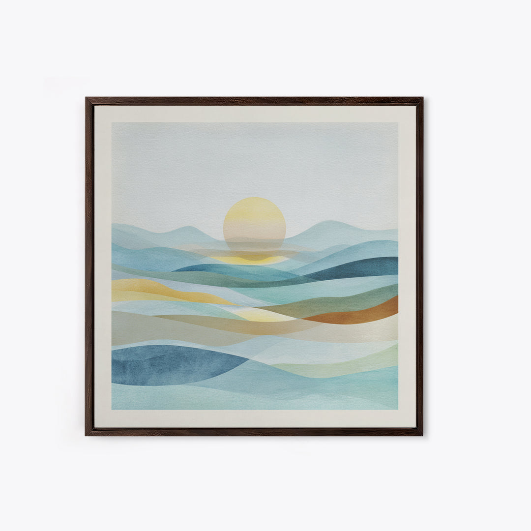 Minimal Sunrise over Rounded Hills Framed Canvas Print, Medical Office Art, Biology Art, Office Decor, Fine Art, Calm, MOA-1x1-71