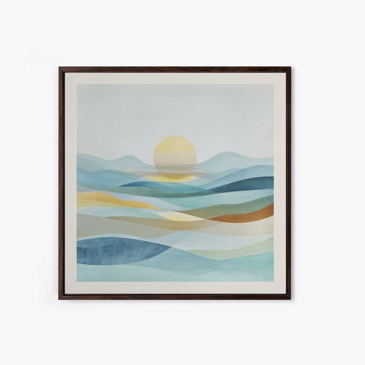 Minimal Sunrise over Rounded Hills Framed Canvas Print, Medical Office Art, Biology Art, Office Decor, Fine Art, Calm, MOA-1x1-71