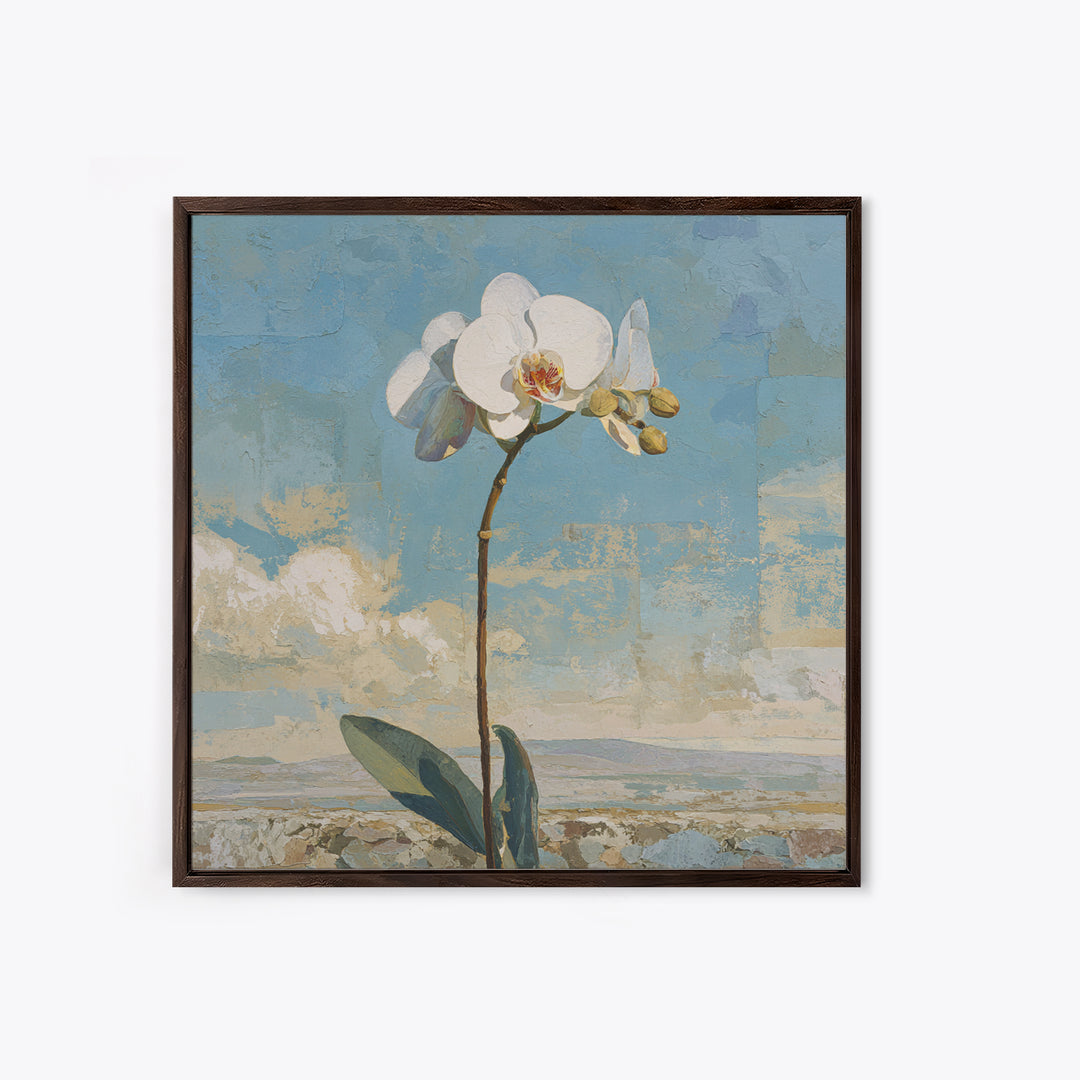 White Orchid on Gray Stone Surface Framed Canvas Print, Medical Office Art, Gallery Decor, Office Decor, Fine Art, Calm, MOA-1x1-78