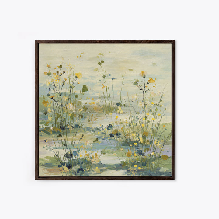 Sunlit Meadow with Wildflowers and Calm Mood Framed Canvas Print, Medical Office Art, Biology Art, Office Decor, Fine Art, Calm, MOA-1x1-84