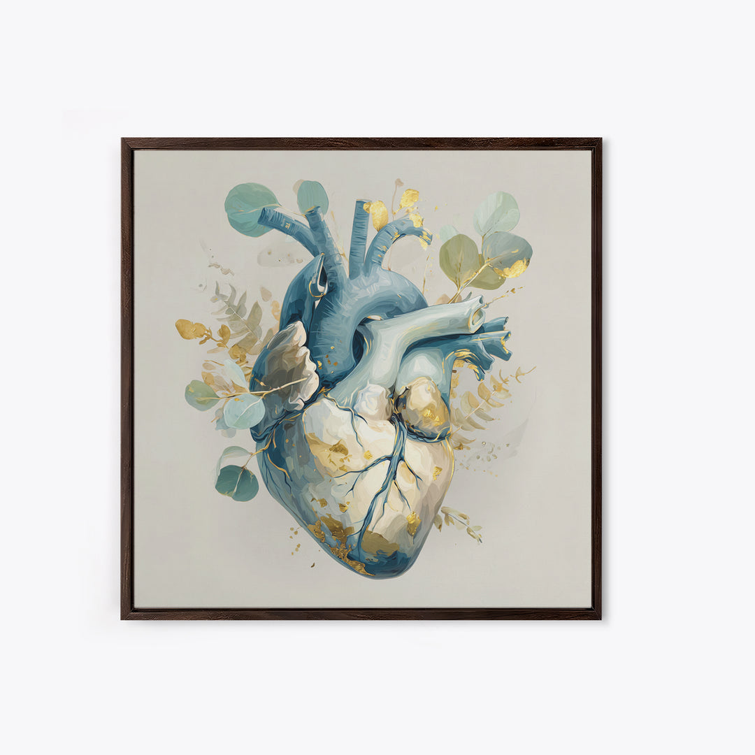 Anatomical Heart Rendered as Tasteful Botanical Art Canvas Print, Medical Office Art, Boho Decor, Office Decor, Oil Painting, MOA-1x1-85
