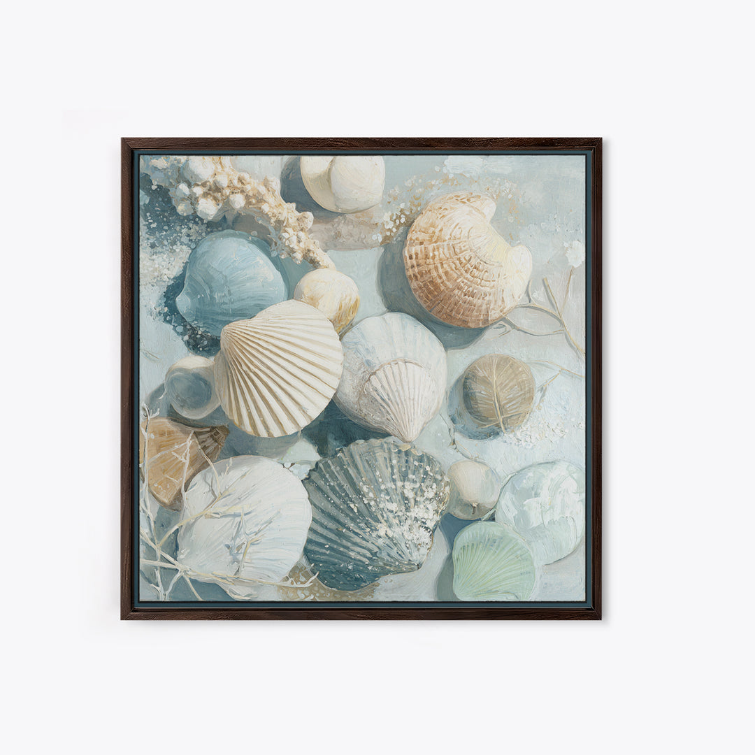 Coastal Shells and Water Study Canvas Print, Medical Office Art, Science Art, Office Decor, Fine Art, Calm, Textured Painting, MOA-1x1-92