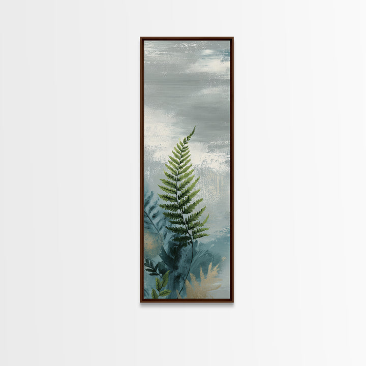 Minimal Green Fern Specimen Framed Canvas Print, Medical Office Art, Luxury Decor, Office Decor, Calm, Digital Wall Art, MOA-1x3-20