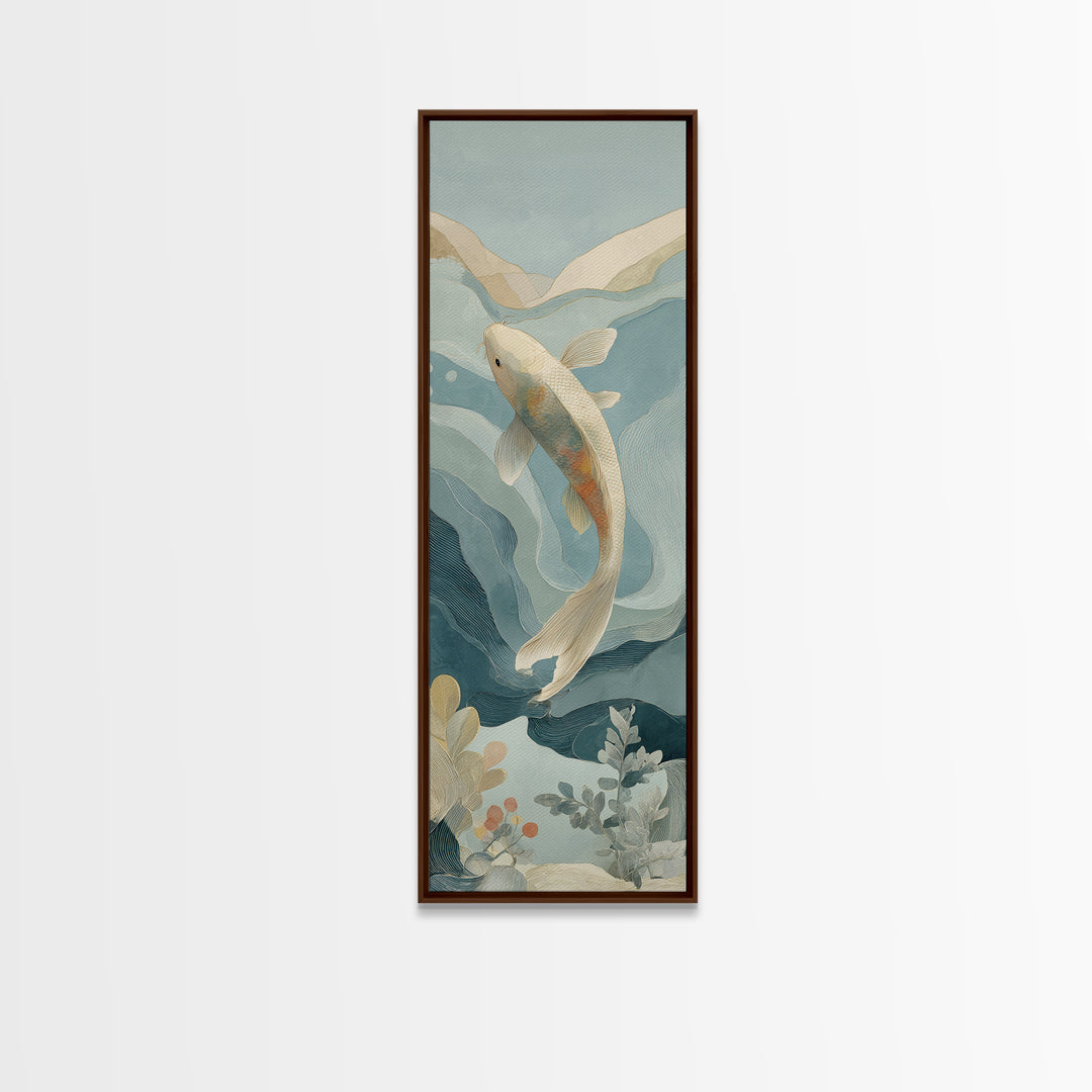 Calm Koi Fish Swimming Through Clear Water Framed Canvas Print, Medical Office Art, School Nurse Art, Office Decor, MOA-1x3-34