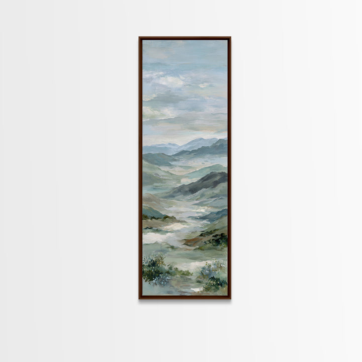 Soft Mountain Landscape Framed Canvas Print, Medical Office Art, Neutral Decor, Office Decor, Oil Painting, Calm, Wall Art, MOA-1x3-62