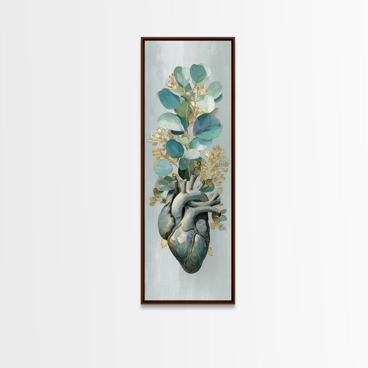 Anatomical Heart Rendered as Tasteful Botanical Art Canvas Print, Medical Office Art, Office Decor, Oil Painting, Calm, MOA-1x3-73