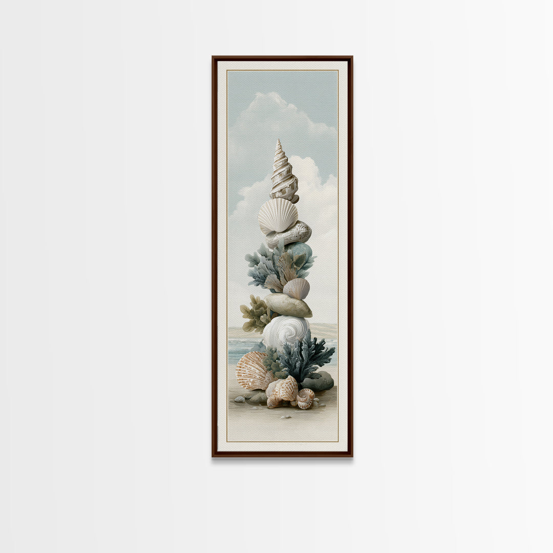Coastal Shells and Water Study Framed Canvas Print, Medical Office Art, Statement Artwork, Office Decor, Fine Art, Calm, MOA-1x3-8