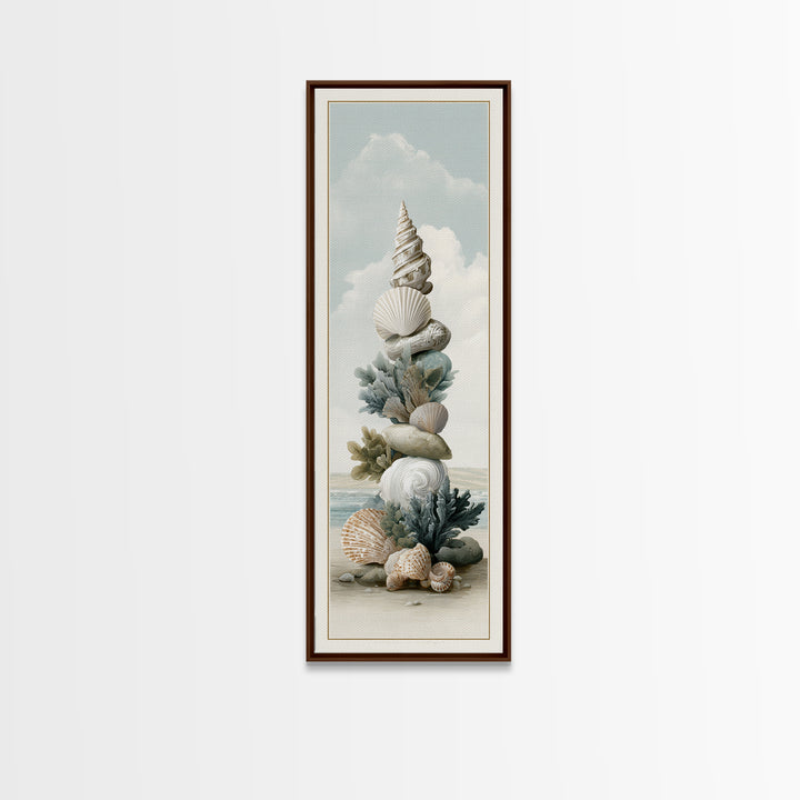 Coastal Shells and Water Study Framed Canvas Print, Medical Office Art, Statement Artwork, Office Decor, Fine Art, Calm, MOA-1x3-8