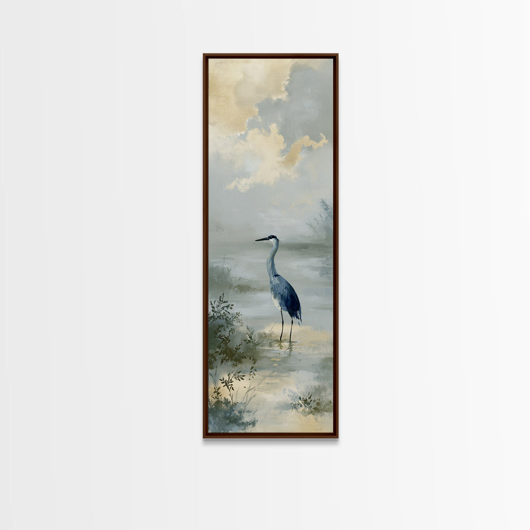 Blue Heron Standing Canvas Print, Medical Office Art, Statement Artwork, Office Decor, Fine Art, Calm, Digital Art, MOA-1x3-98