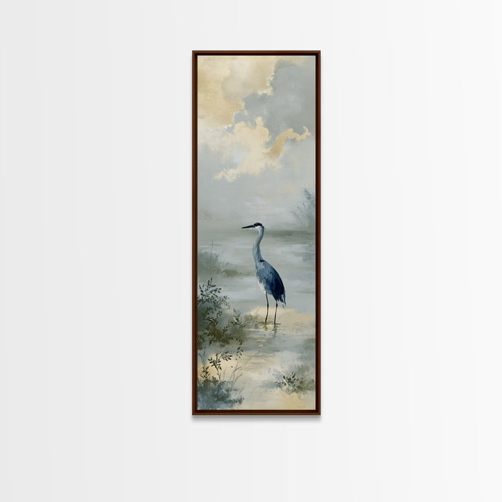 Blue Heron Standing Canvas Print, Medical Office Art, Statement Artwork, Office Decor, Fine Art, Calm, Digital Art, MOA-1x3-98