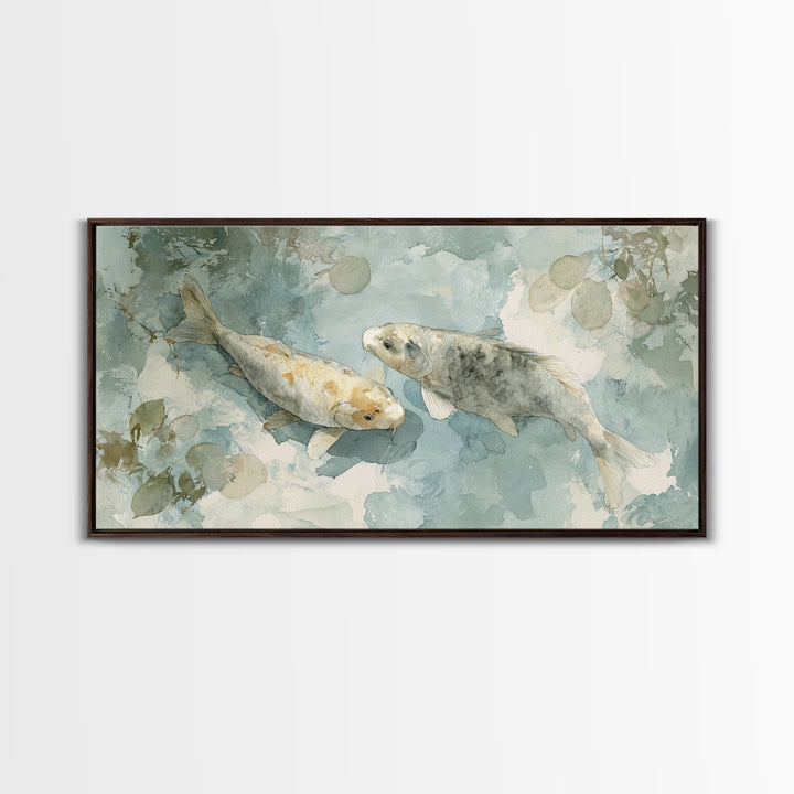 Calm Koi Fish Swimming Through Clear Water Framed Canvas Print, Medical Office Art, Statement Artwork, Office Decor, Calm, MOA-2x1-18