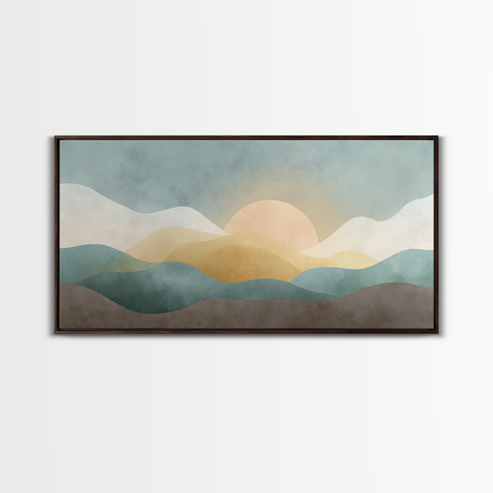 Minimal Sunrise over Rounded Hills Framed Canvas Print, Medical Office Art, Biology Art, Office Decor, Fine Art, Calm, MOA-2x1-19