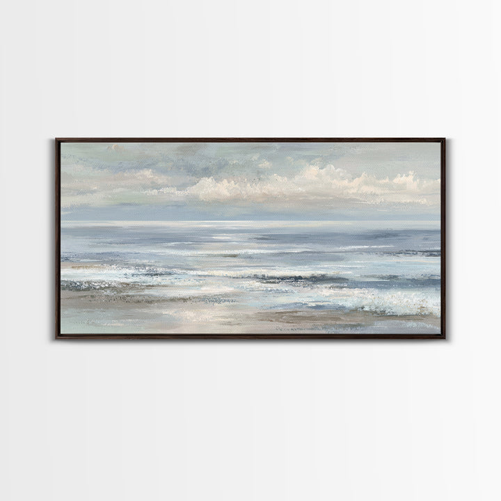 Peaceful Ocean Horizon Framed Canvas Print, Medical Office Art, Office Decor, Oil Painting, Calm, Teal Wall Art, MOA-2x1-24