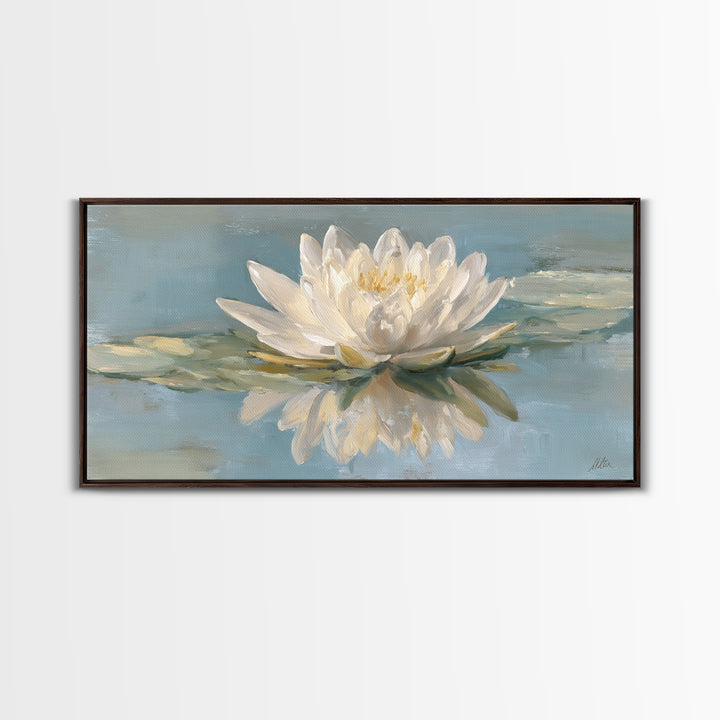 Lotus Flower Floating on Still Water Canvas Print, Medical Office Art, Medical Student Gift, Office Decor, Fine Art, Calm, MOA-2x1-31