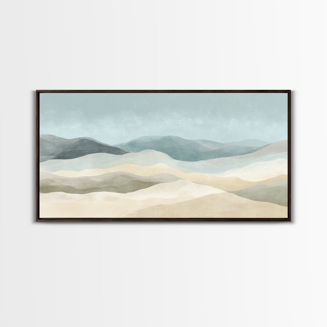 Minimal Sunrise over Rounded Hills Framed Canvas Print, Medical Office Art, Office Decor, Fine Art, Calm, Brain Poster, MOA-2x1-43