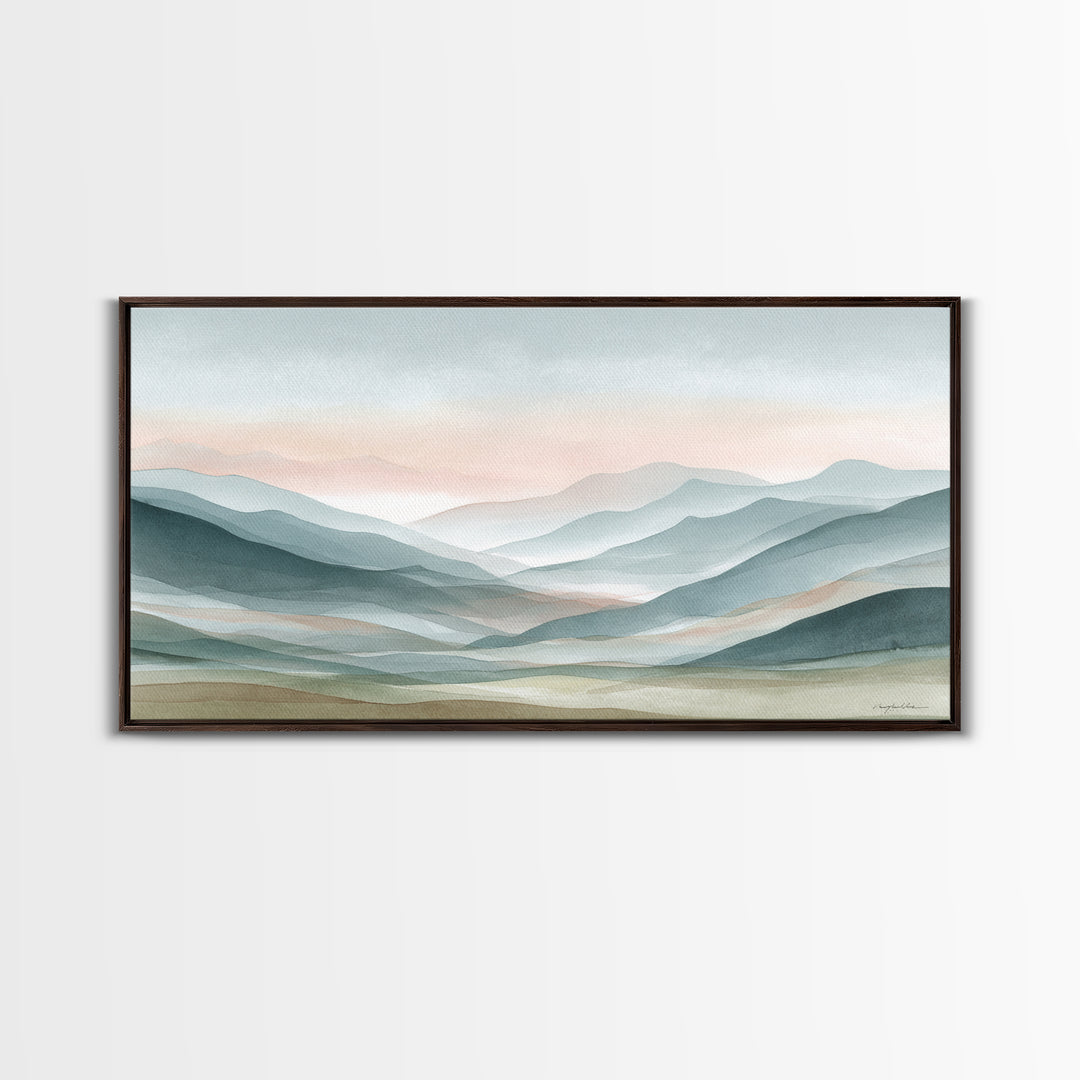 Minimal Sunrise over Rounded Hills Framed Canvas Print, Medical Office Art, Science Art, Office Decor, Fine Art, Calm, MOA-2x1-67