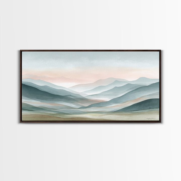 Minimal Sunrise over Rounded Hills Framed Canvas Print, Medical Office Art, Science Art, Office Decor, Fine Art, Calm, MOA-2x1-67