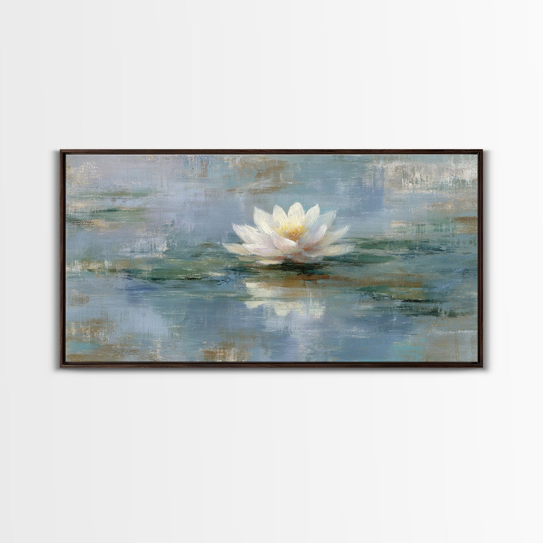 Lotus Flower Floating on Still Water Framed Canvas Print, Medical Office Art, School Nurse Art, Office Decor, Watercolor Art, MOA-2x1-79