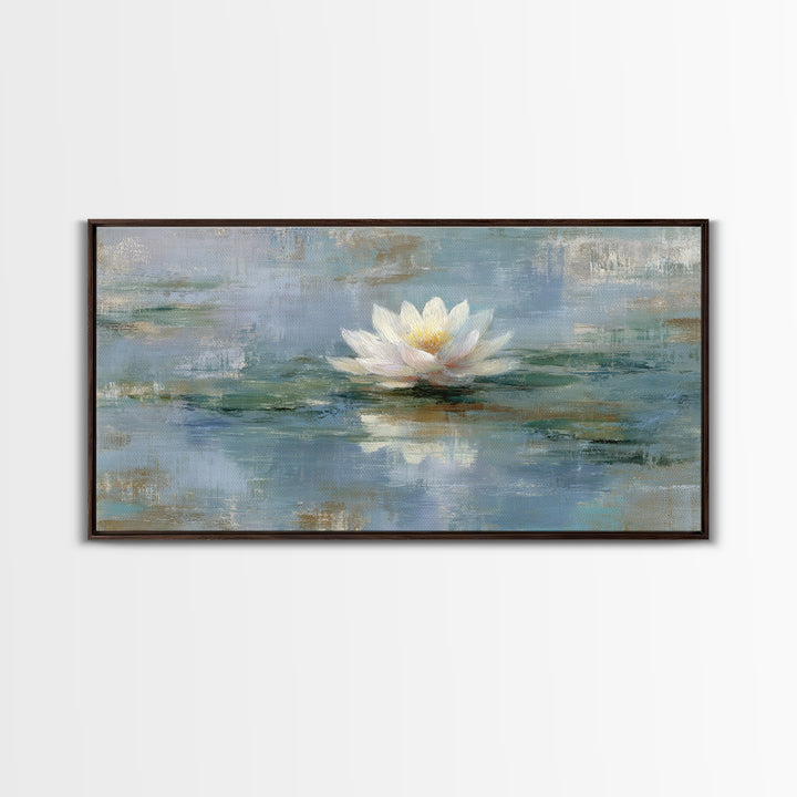 Lotus Flower Floating on Still Water Framed Canvas Print, Medical Office Art, School Nurse Art, Office Decor, Watercolor Art, MOA-2x1-79