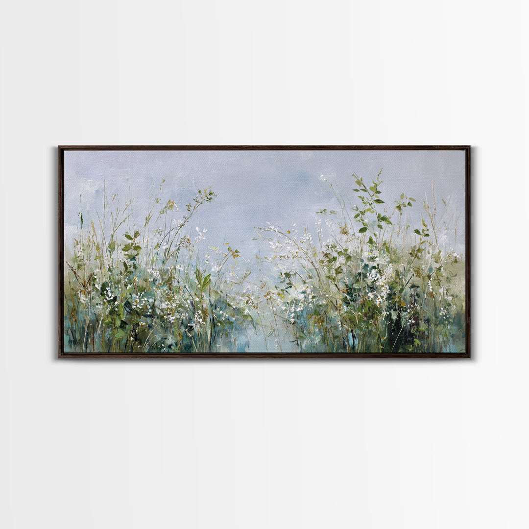 Sunlit Meadow with Wildflowers and Calm Mood Framed Canvas Print, Medical Office Art, Anatomy Wall Art, Office Decor, MOA-2x1-80