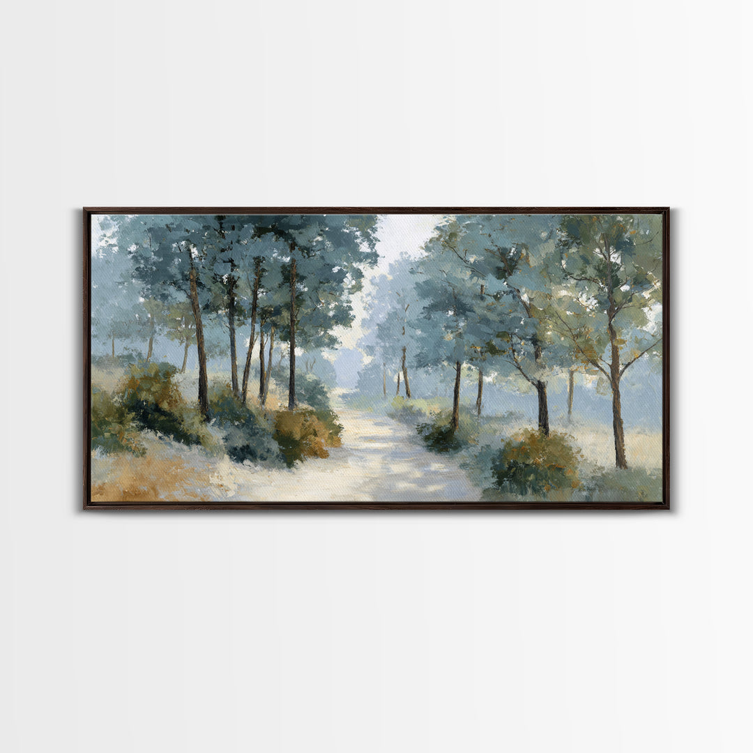 Gentle Forest Path Framed Canvas Print, Medical Office Art, Teal Wall Art, Office Decor, Fine Art, Calm, Anatomy Art, MOA-2x1-85