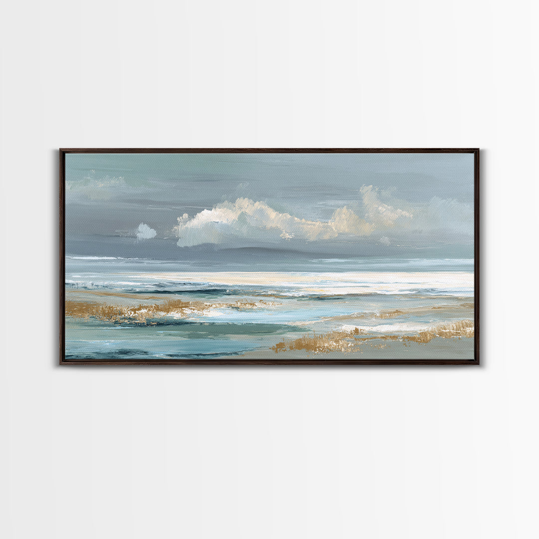 Coastal Shells and Water Study Framed Canvas Print, Medical Office Art, Printable Card, Office Decor, Fine Art, Calm, MOA-2x1-88