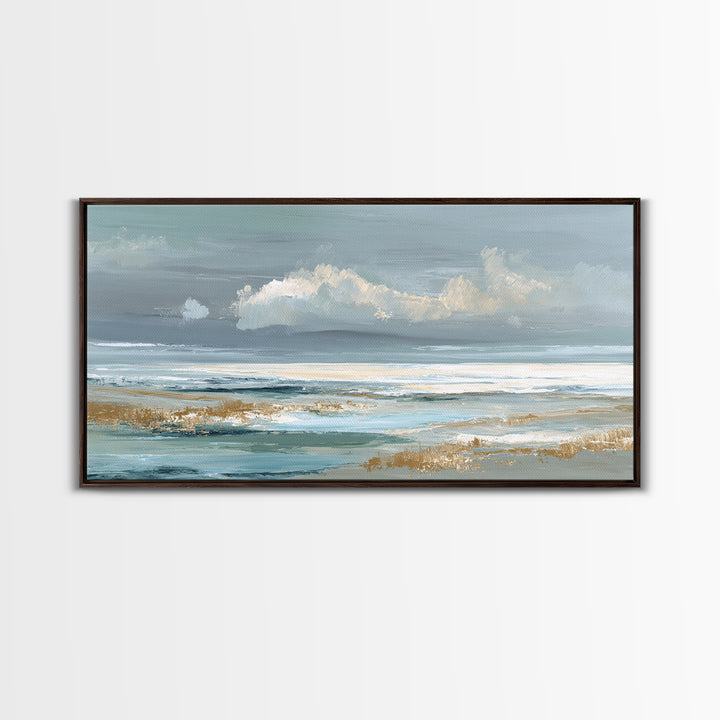 Coastal Shells and Water Study Framed Canvas Print, Medical Office Art, Printable Card, Office Decor, Fine Art, Calm, MOA-2x1-88