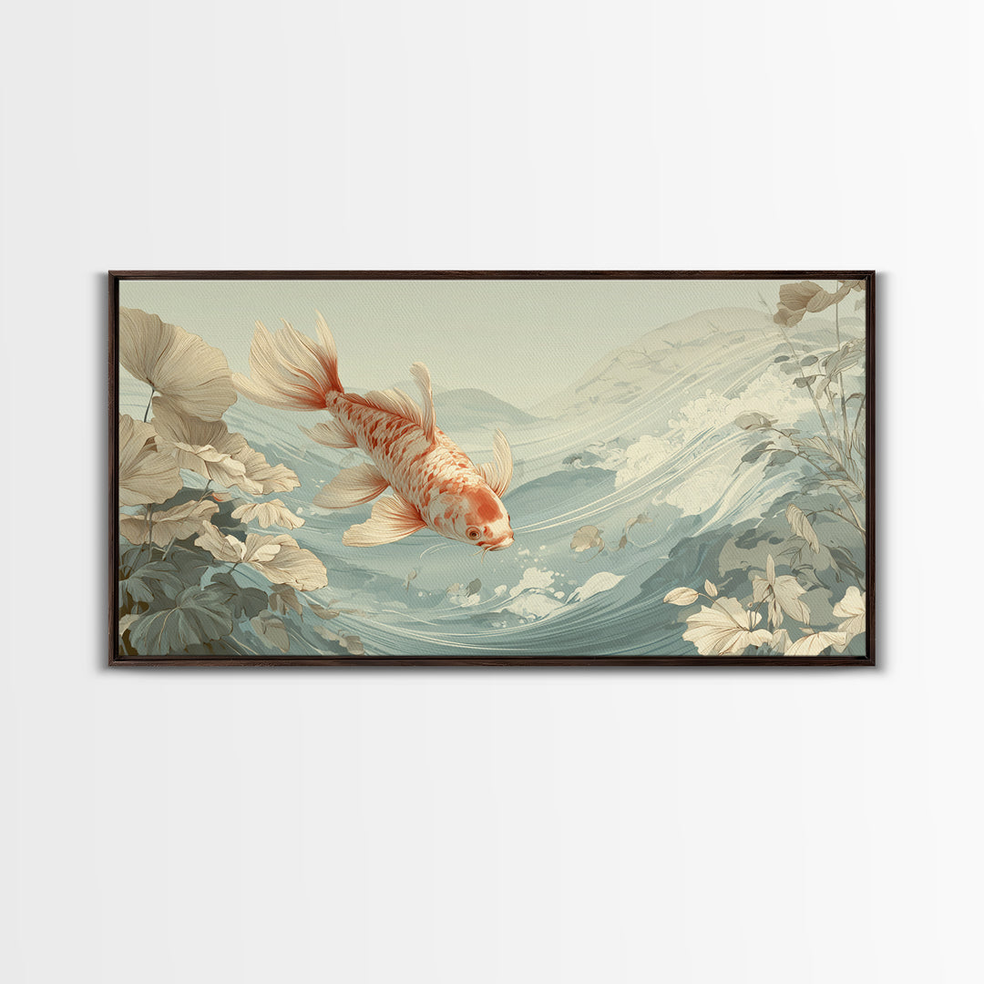 Calm Koi Fish Swimming Through Clear Water Framed Canvas Print, Medical Office Art, Office Decor, Oil Painting, Calm, MOA-2x1-90