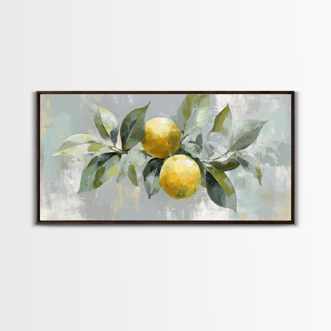 Fresh Citrus and Leaves for Bright Optimism Framed Canvas Print, Medical Office Art, Medical Art, Office Decor, Oil Painting, MOA-2x1-92