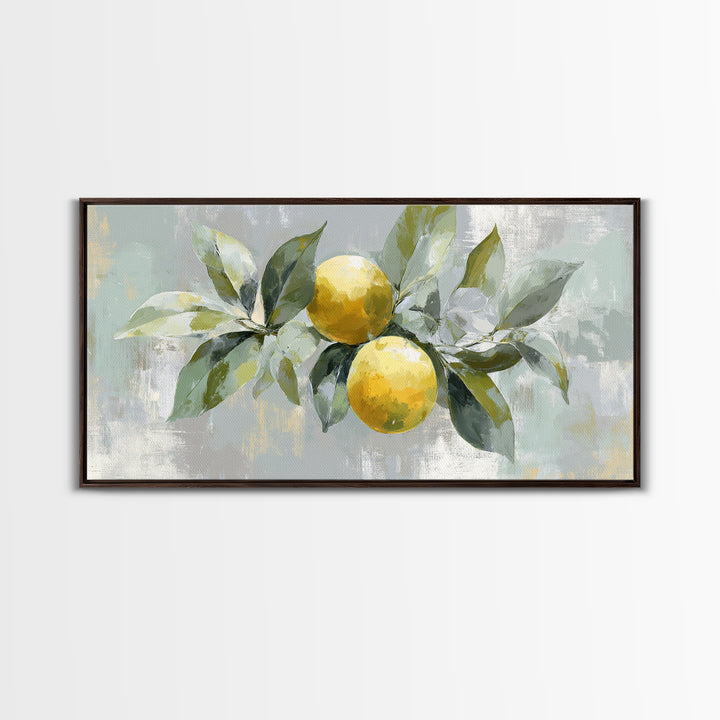 Fresh Citrus and Leaves for Bright Optimism Framed Canvas Print, Medical Office Art, Medical Art, Office Decor, Oil Painting, MOA-2x1-92