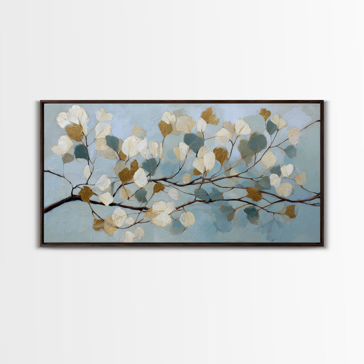 Botanical Eucalyptus Branch Framed Canvas Print, Medical Office Art, Neuroscience Art, Office Decor, Oil Painting, Calm, MOA-2x1-95