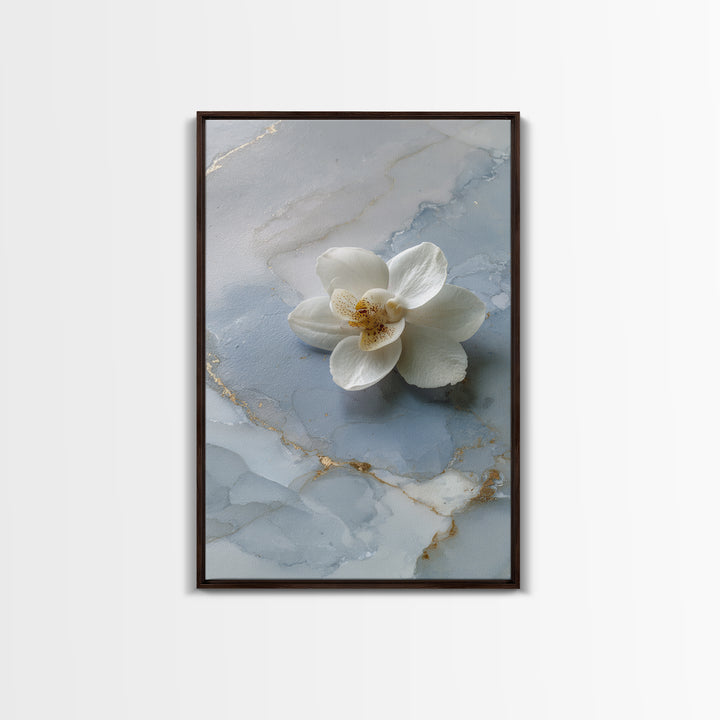 White Orchid on Gray Stone Surface Framed Canvas Print, Medical Office Art, Wall Art, Office Decor, Calm, Printable Card, MOA-2x3-38