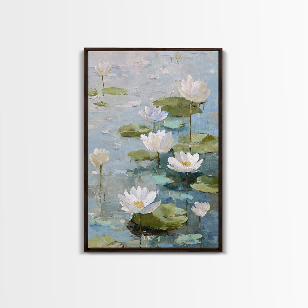 Lotus Flower Floating on Still Water Framed Canvas Print, Medical Office Art, Contemporary Art, Office Decor, Fine Art, Calm, MOA-2x3-43