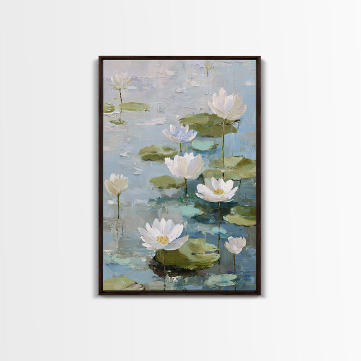 Lotus Flower Floating on Still Water Framed Canvas Print, Medical Office Art, Contemporary Art, Office Decor, Fine Art, Calm, MOA-2x3-43