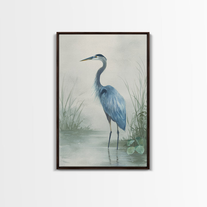 Blue Heron Standing Framed Canvas Print, Medical Office Art, Textured Painting, Office Decor, Fine Art, Calm, Minimalist Art, MOA-2x3-46