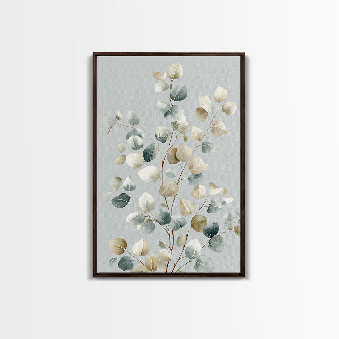Botanical Eucalyptus Branch Framed Canvas Print, Medical Office Art, Digital Art, Office Decor, Watercolor Art, Calm, MOA-2x3-59