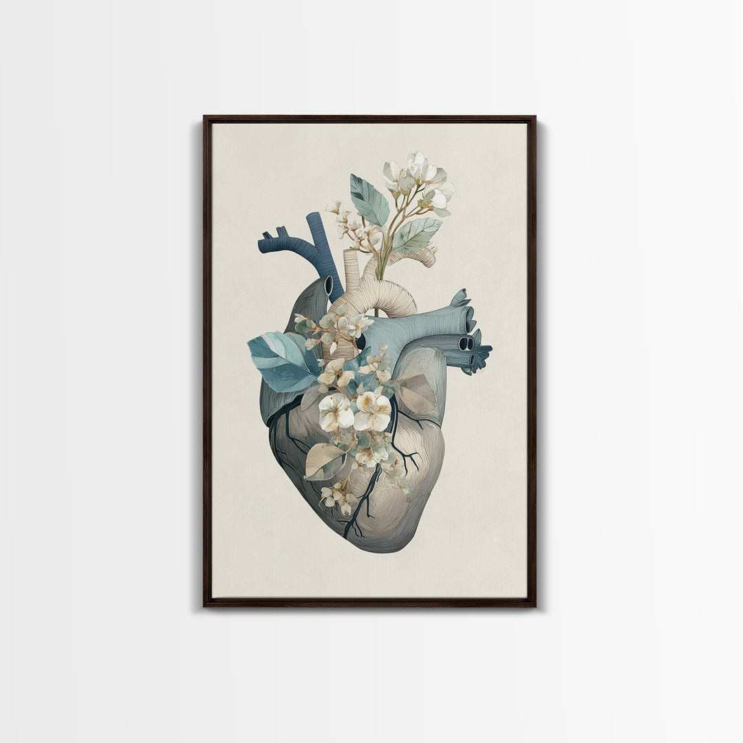 Anatomical Heart Rendered as Tasteful Botanical Art Canvas Print, Medical Office Art, Dental Office Decor, Office Decor, Calm, MOA-2x3-69