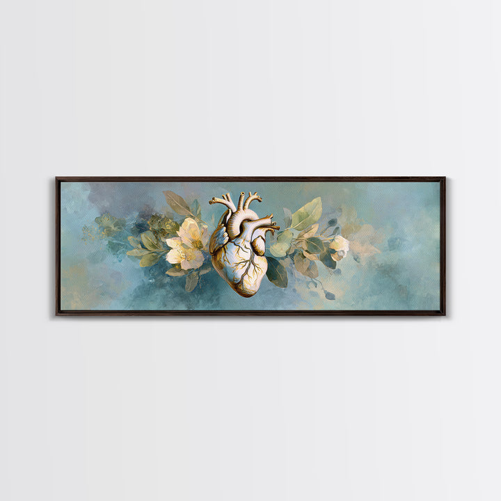 Anatomical Heart Rendered as Tasteful Botanical Art Canvas Print, Medical Office Art, Medical Office Decor, Office Decor, Calm, MOA-3x1-29