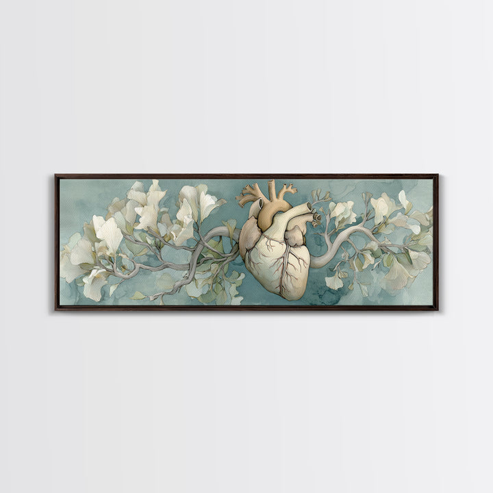Anatomical Heart Rendered as Tasteful Botanical Art Canvas Print, Medical Office Art, Minimalist Art, Office Decor, Calm, MOA-3x1-5