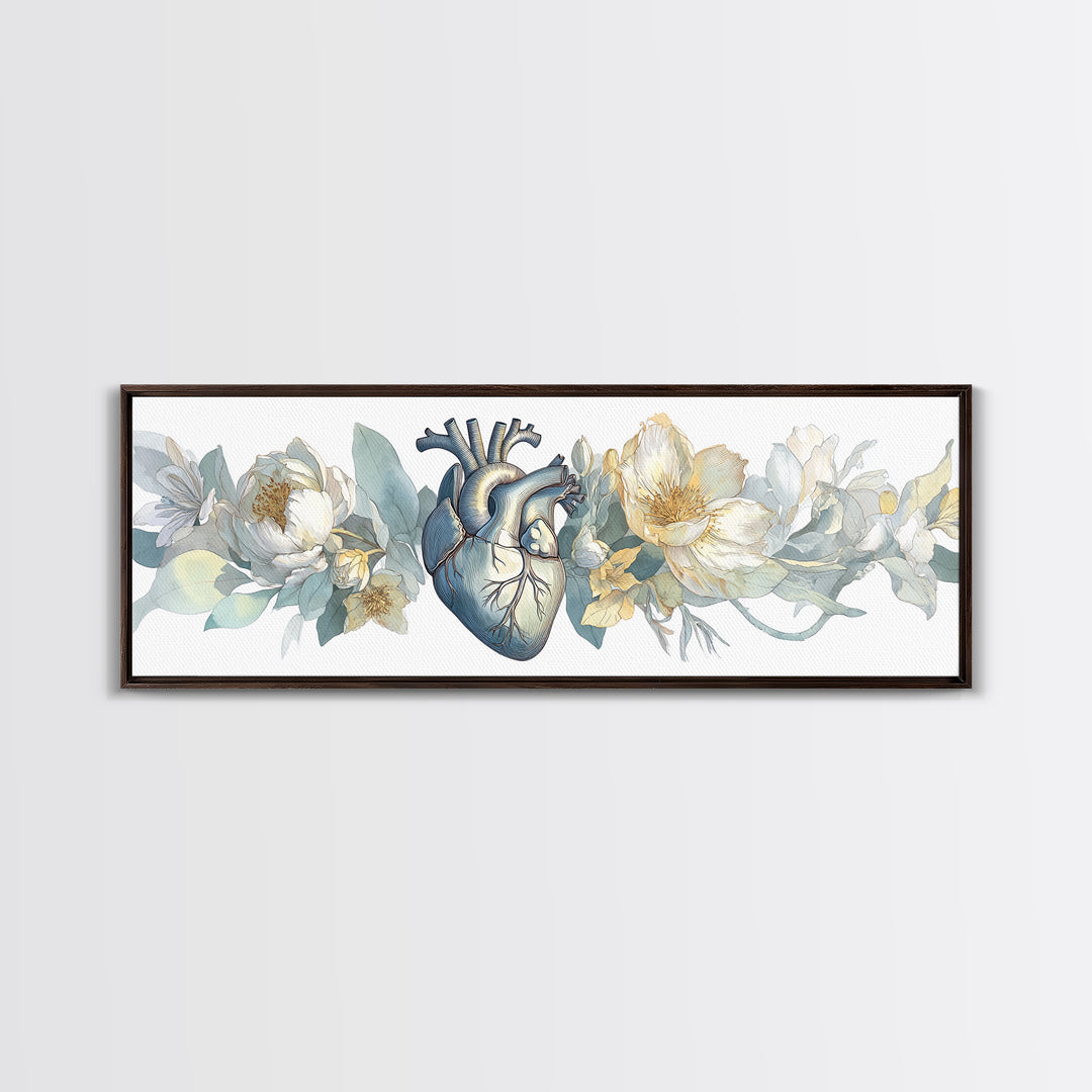 Anatomical Heart Rendered as Tasteful Botanical Art Canvas Print, Medical Office Art, Anatomy Poster, Office Decor, Calm, MOA-3x1-53