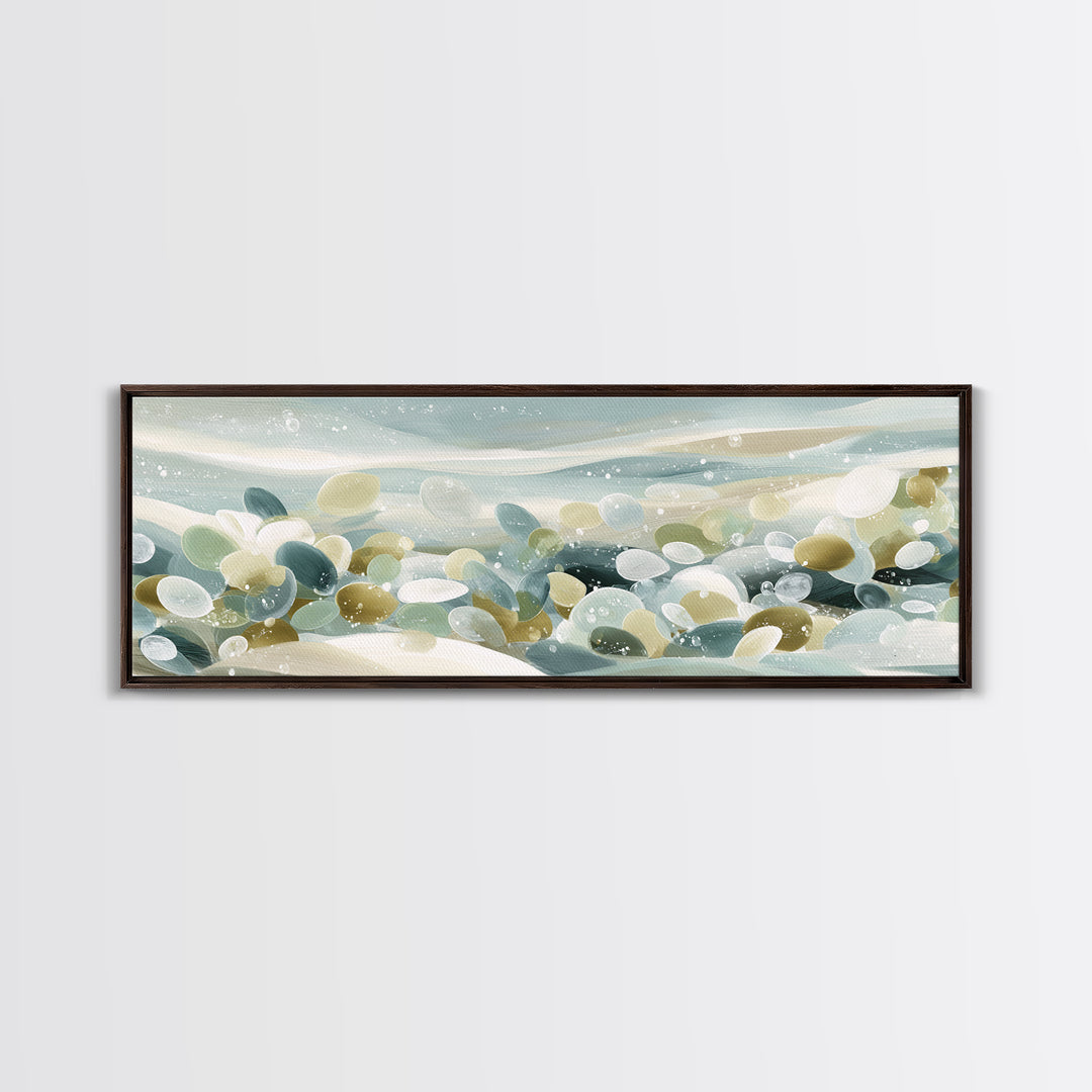 Coastal Shells and Water Study Framed Canvas Print, Medical Office Art, Boho Decor, Office Decor, Fine Art, Calm, MOA-3x1-60