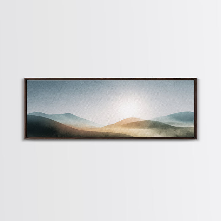 Minimal Sunrise over Rounded Hills Framed Canvas Print, Medical Office Art, Room Decor, Office Decor, Fine Art, Calm, MOA-3x1-63
