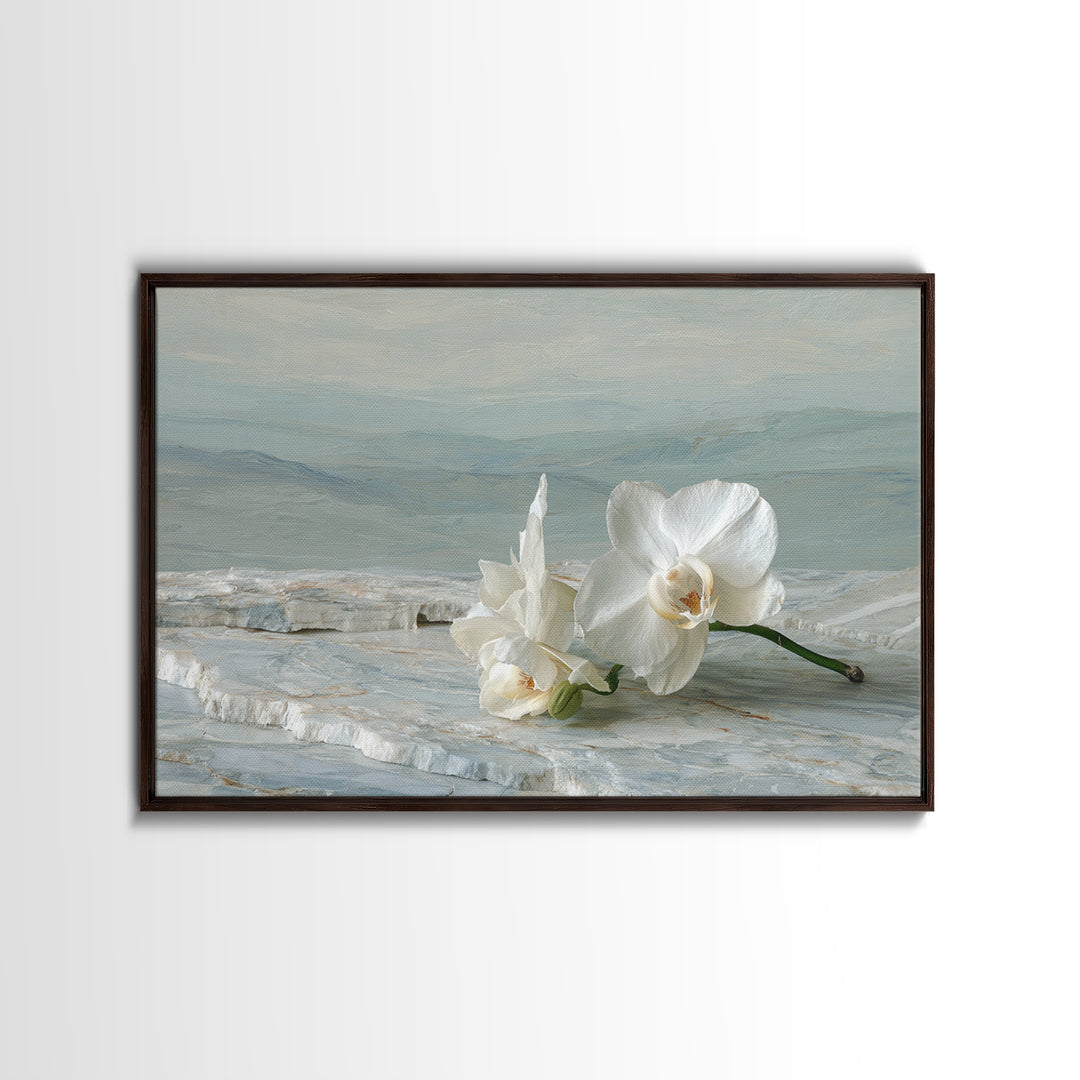 White Orchid on Gray Stone Surface Framed Canvas Print, Medical Office Art, Animal Art, Office Decor, Fine Art, Calm, MOA-3x2-10