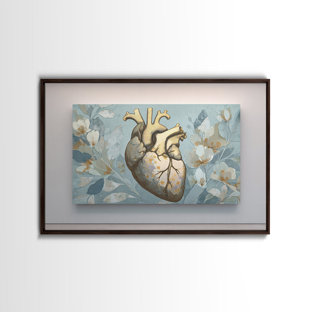 Anatomical Heart Rendered as Tasteful Botanical Art Canvas Print, Medical Office Art, Anatomy Wall Art, Office Decor, Calm, MOA-3x2-17