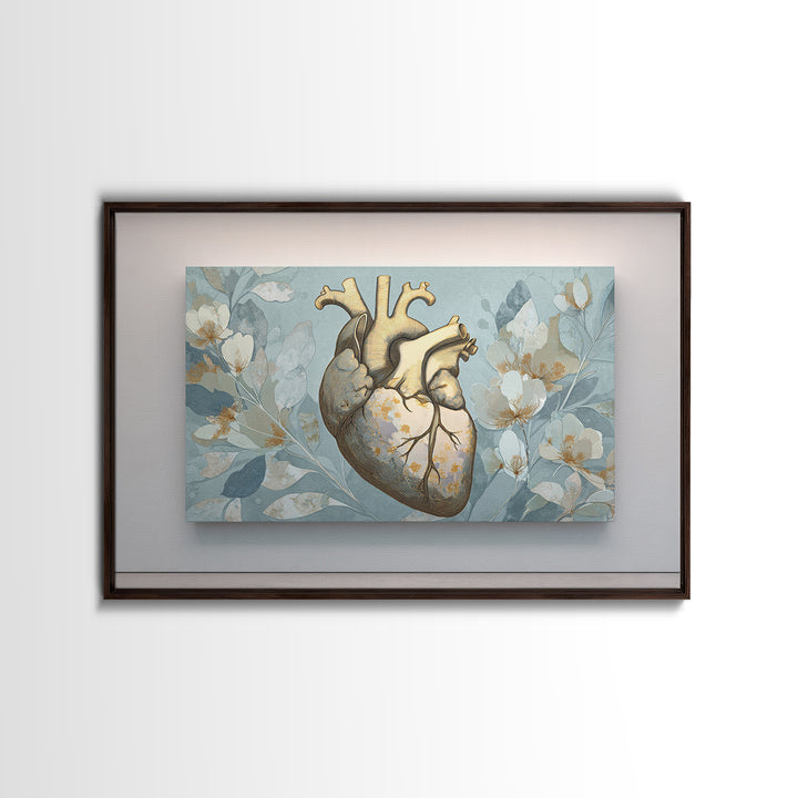 Anatomical Heart Rendered as Tasteful Botanical Art Canvas Print, Medical Office Art, Anatomy Wall Art, Office Decor, Calm, MOA-3x2-17
