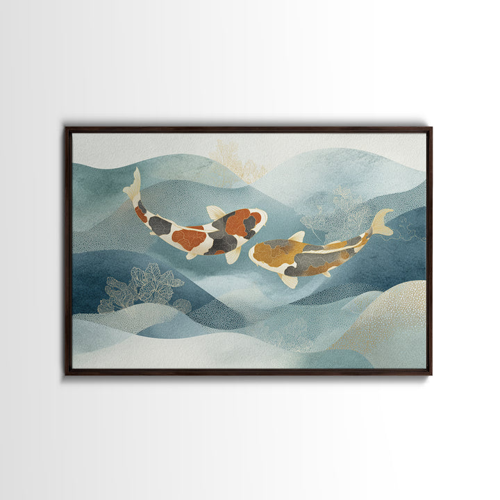 Calm Koi Fish Swimming Through Clear Water Canvas Print, Medical Office Art, Teal Wall Art, Office Decor, Watercolor Art, Calm, MOA-3x2-26