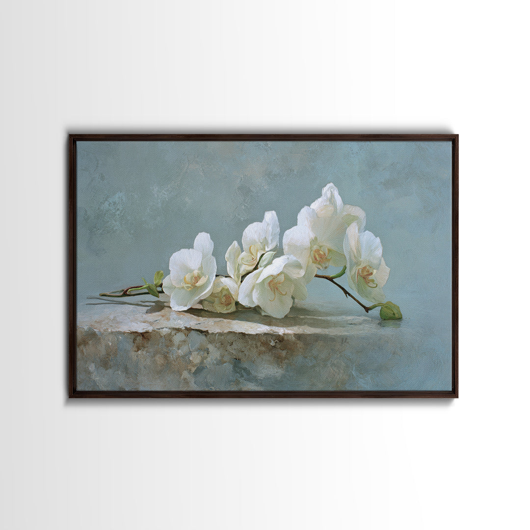White Orchid on Gray Stone Surface Canvas Print, Medical Office Art, Brain Poster, Office Decor, Fine Art, Calm, Medical School, MOA-3x2-34