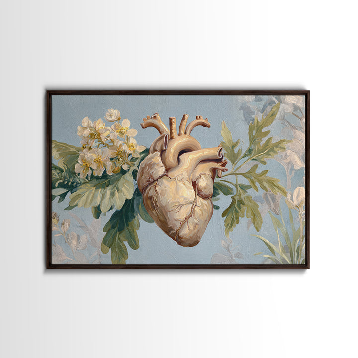 Anatomical Heart Rendered as Tasteful Botanical Art Framed Canvas Print, Medical Office Art, Anatomy Art, Office Decor, Calm, MOA-3x2-41